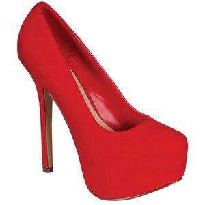 Red Faux Suede Pumps